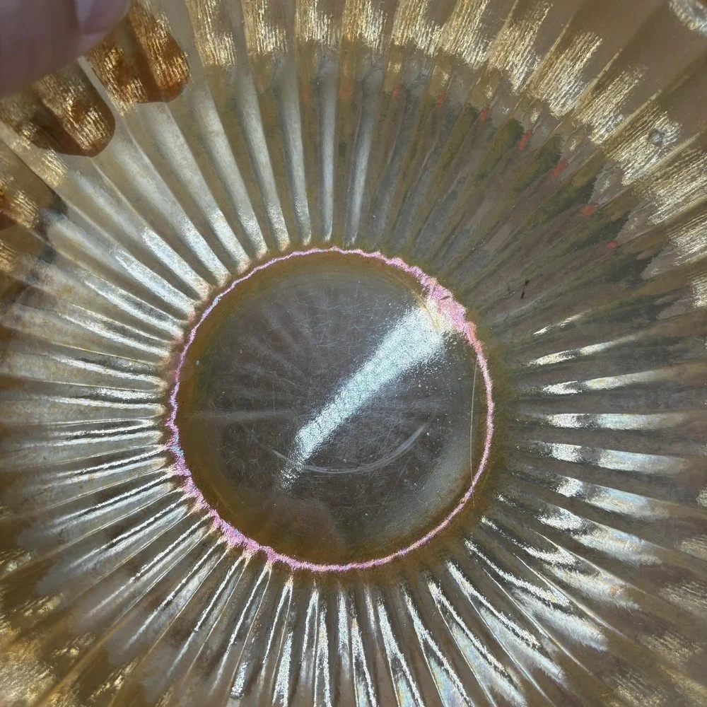 Gold Carnival Glass Salad Serving Bowl Set Ribbed‎ Art Deco 6 Piece Unmarked